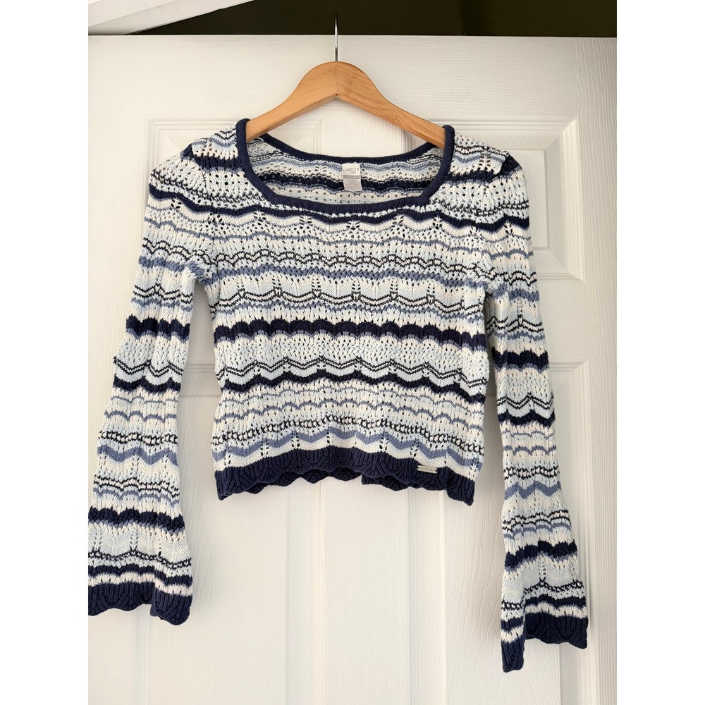 Limited Too Crochet Knit Cropped Long Sleeve Sweater Y2K Boho